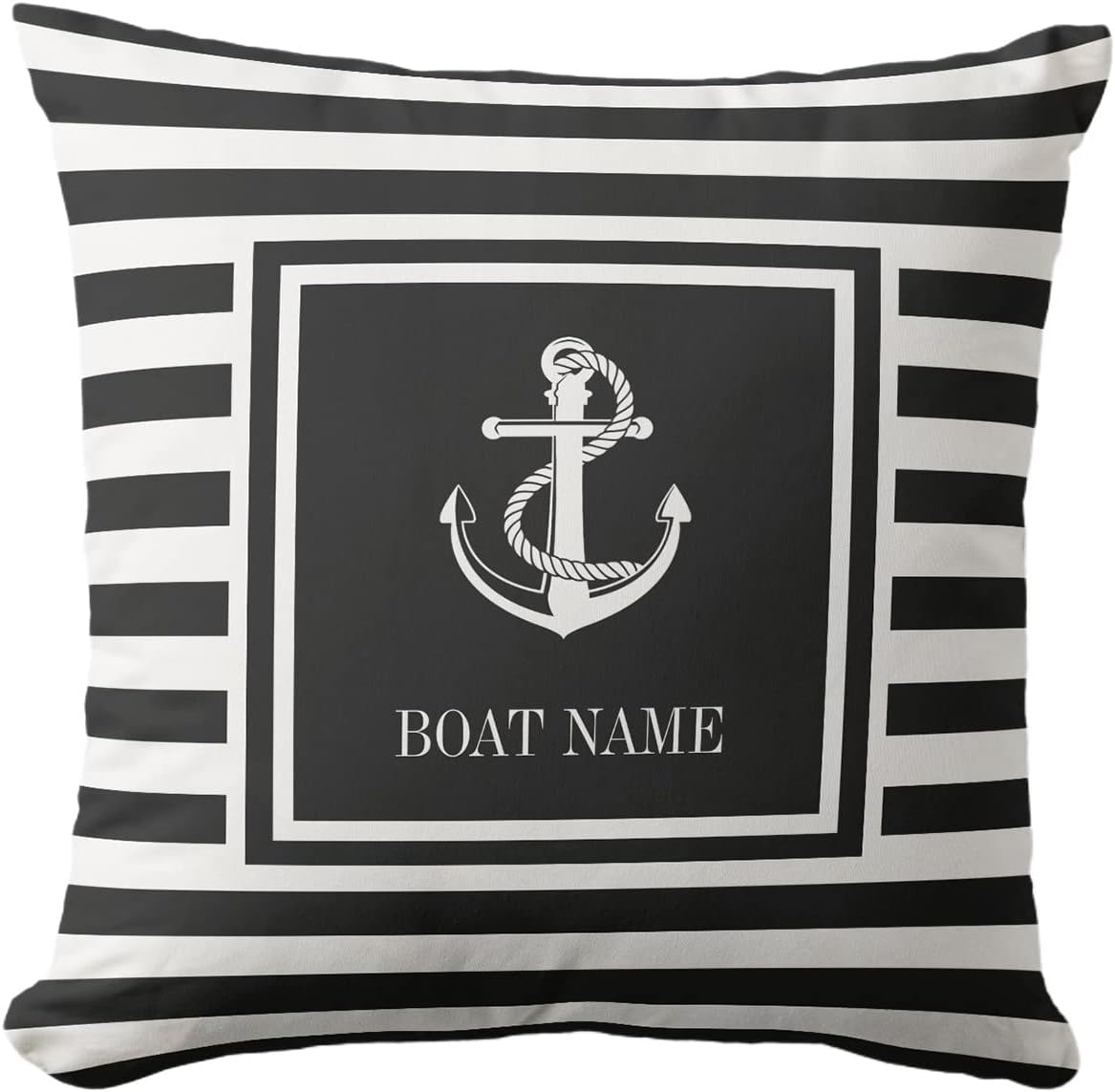 Nautical Anchor Boat Name Navy Blue Striped Decorative Throw Pillow Covers Cotton Polyester Cushion Case 20 x 20inches Farmhouse Pillowcase for Couch Sofa Bed