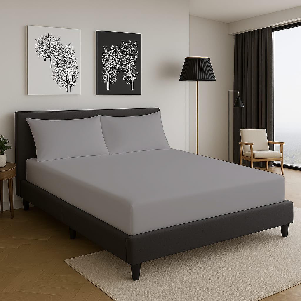 Fitted Sheet Super Soft Easy Care Non Iron Percale 100% Polycotton Bed Linen with 25CM Depth Luxury Bedding Bedsheet (Silver, 4 ft)