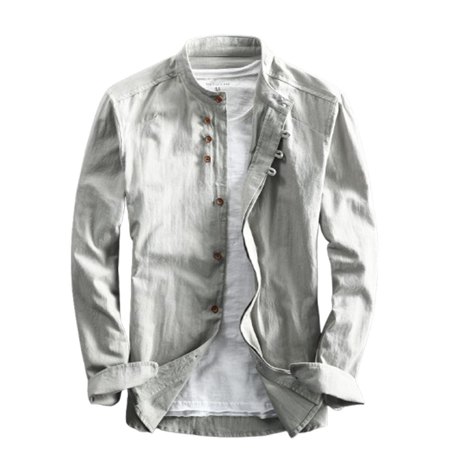 Barley Direct Soulona Men's Katana Japan Style Shirt, Premium Linen & Cotton Blend Craftsmanship, (Light Gray,XXXL)