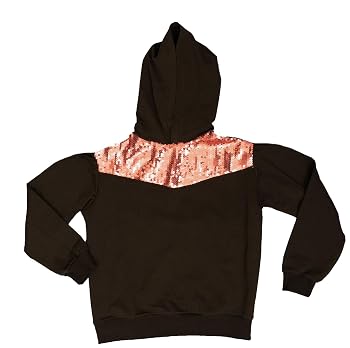 Black Hoodie with Rose Gold Sequin Detail, Kids Sports Hooded Sweatshirt, Sizes 8-14 Years