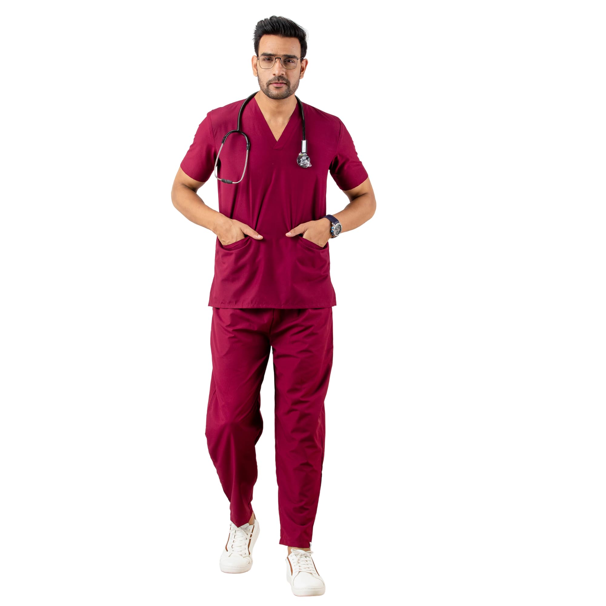 DRx5 Scrubs Suit for Men - Classic V-Neck Healthcare Uniform Set | Premium Blend for Comfort and Durability | Ideal for Doctors, Nurses, and Hospital Staff (Maroon, Small) (B0CR46CMBR) Amazon Price History, Amazon Price Tracker