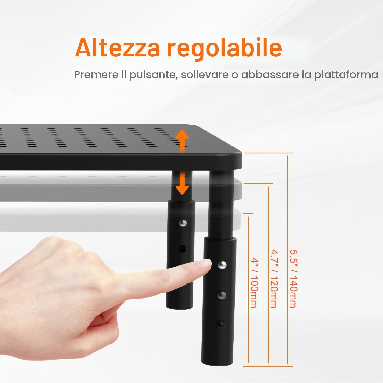 GRIFEMA GB1051 Supporto Monitor in Metallo, Altezza Regolabile 20 kg, L370 x L235mm, Nero