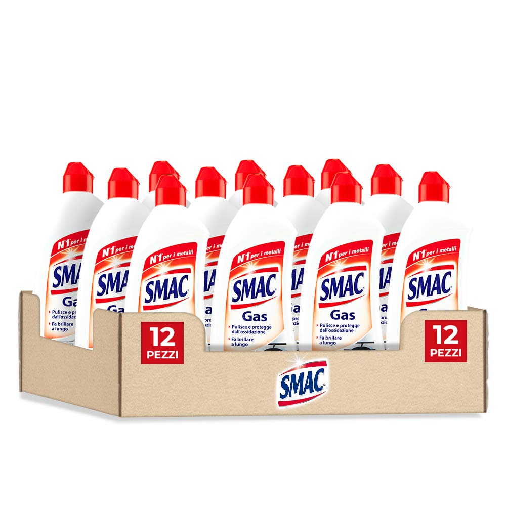 Smac - Gas, Detergente per Piastre e Fornelli, Azione Pulente e Brillantezza, Protegge dall'Annerimento, 500 ml x 12 Pezzi