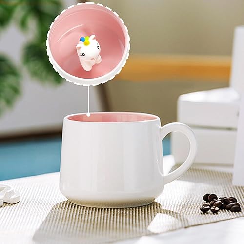 Miniatura 15 de BigNoseDeer Taza de unicornio, bonita taza de café de cerámica con cuchara de tapa, lindas tazas para café, té, leche, regalos de unicornio