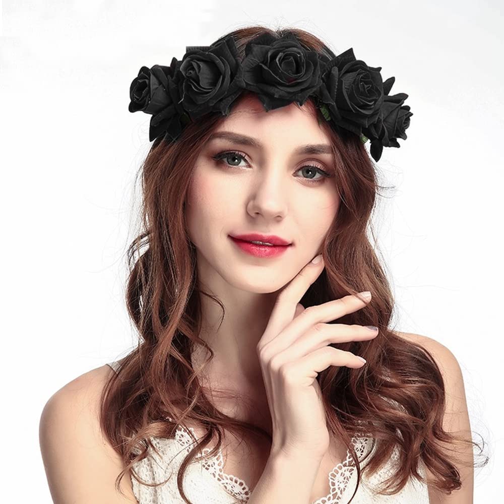 Couronne De Fleurs Halloween Rose Et Orange - Bandeau Tête Femme Style Mexicain - Pour Festivals, Photos, Cosplay