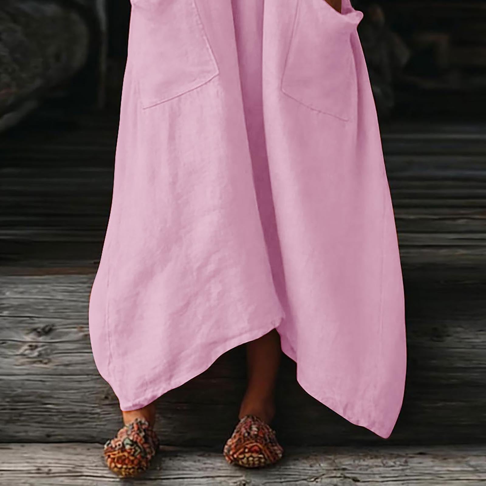 Générique Robes Ete Femme Longue Fluide Bretelles Fines Robe Maxi Débardeur Lin Coton Femme Décontractée Col V sans Manches Coupe ALigne Couleur Unie Robe De Plage Élégante (,)