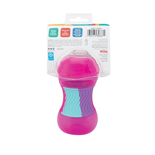 Miniatura 6 de Nuby Bandas de silicona sin derrames taza de boquilla suave de 10 onzas con banda de silicona texturizada de fácil agarre color rosa