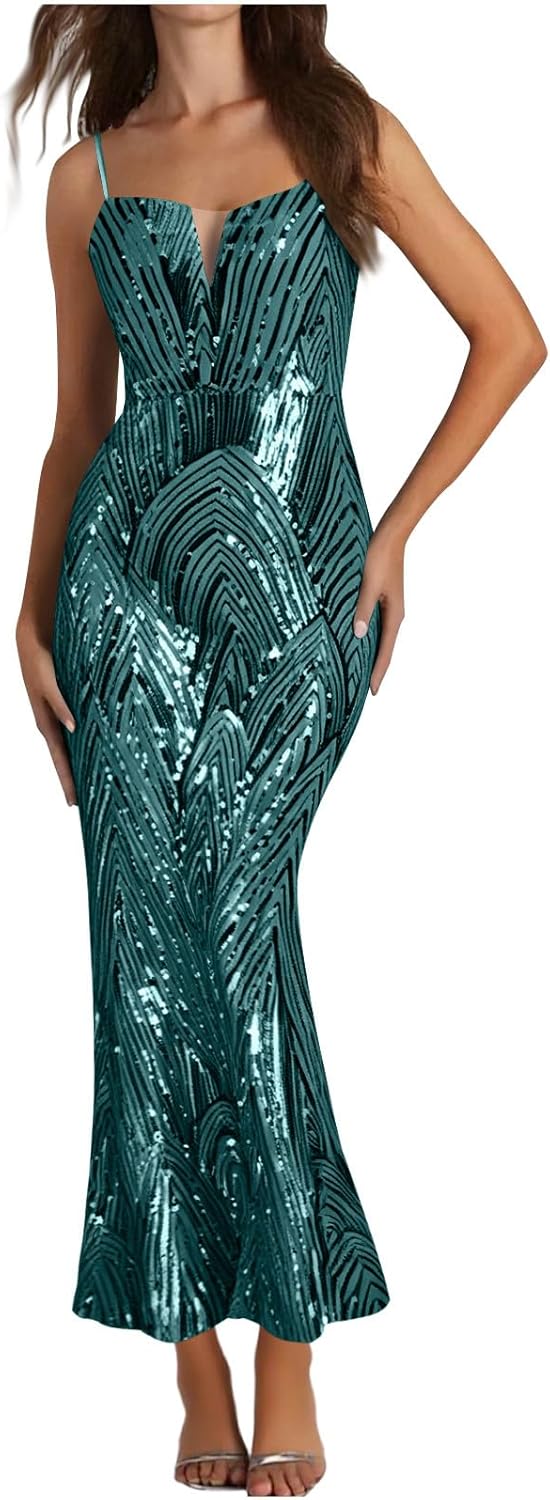 Women's Sequin Dress Spaghetti Straps Sparkly A Line Swing Party Nightclub Dance Mini Dress Cocktail Bodycon Dresses