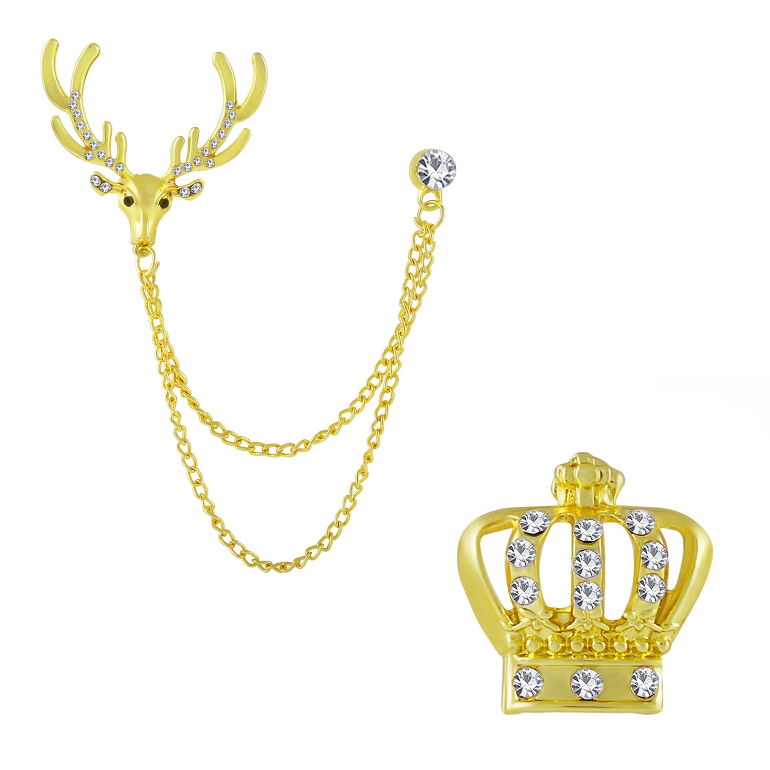 Okos Gold Plated MenS Jewellery Combo Of 2 Indo Western Reindeer And Royal Crown Alloy Brooch Lapel Pin Studded With White Crystal Stones For Boys And Men CO1000376 (B0948VSBXH) Amazon Price History, Amazon Price Tracker