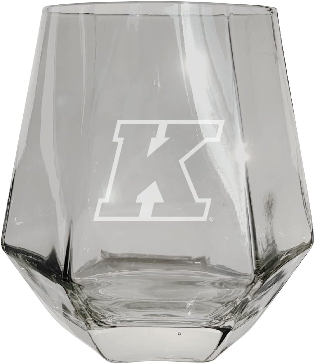 R and R Imports Kent State University Etched Diamond Cut Stemless 10 Ounce Wine Glass Iridescent 2-Pack Officially Licensed Collegiate Product