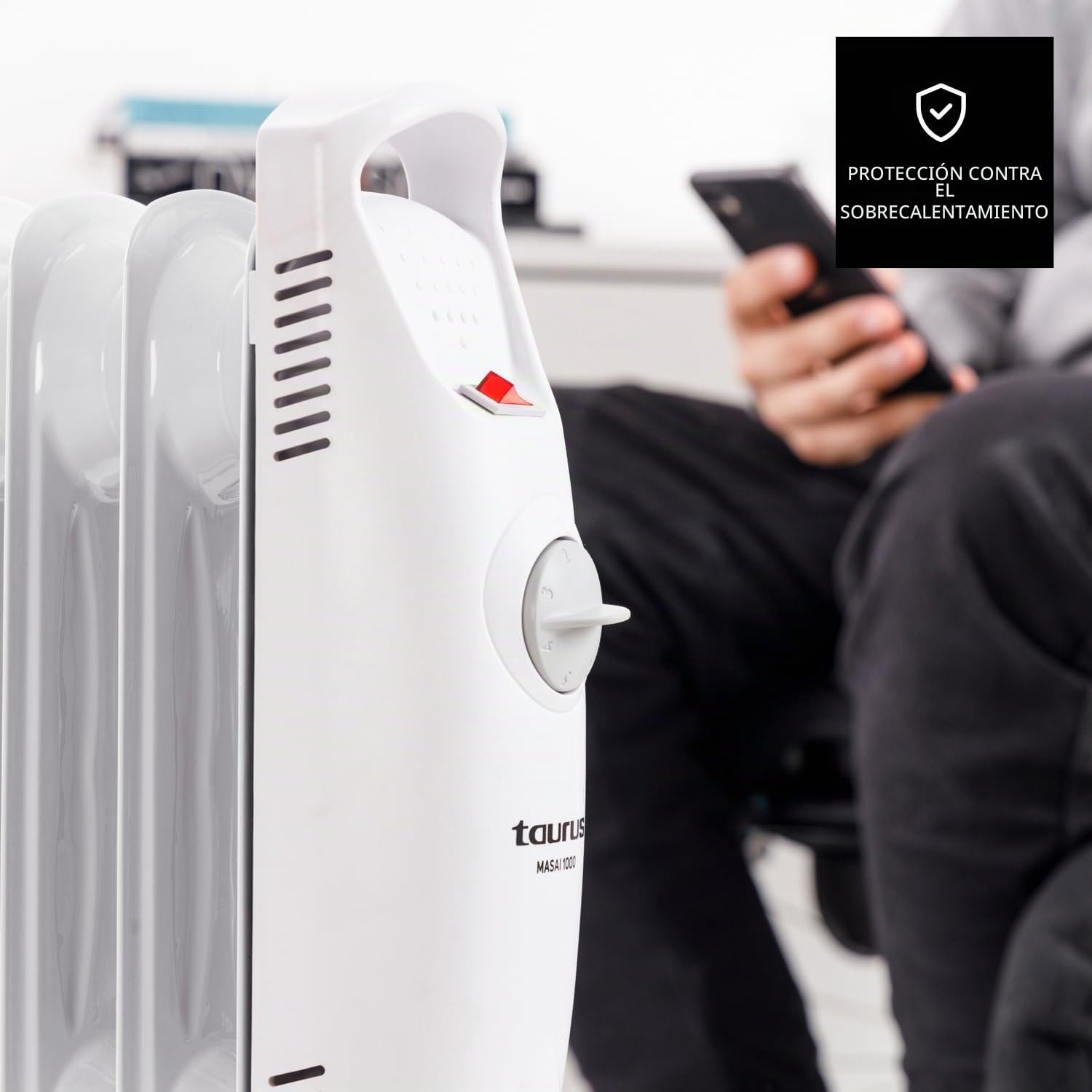 Taurus – Radiador eléctrico Masai 1000 | 9 Elementos | Muy compacto | Termostato Ajustable | 3 Intensidades calor | Protección sobrecalentamiento | Termo Tech | Desconexión Total