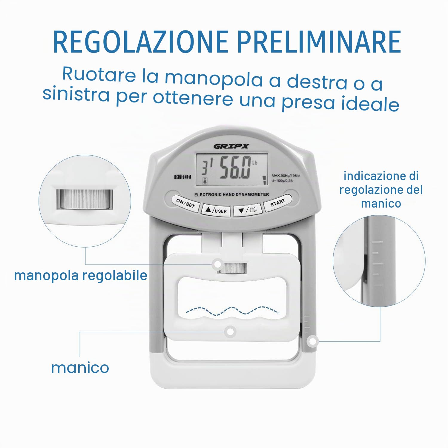 Dinamometro Digitale a Mano Misuratore di misurazione della Forza dell'impugnatura Acquisizione Automatica Potenza dell'impugnatura Elettronica 198 libbre / 90 kg