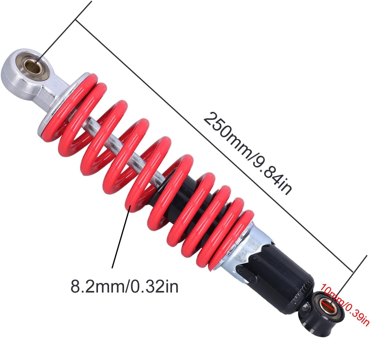 9.84in/250mm Rear Shock Absorber Suspension Damper,Mono Shock Adjustable Replacement Load 1000-1200lbs for 70-125CC Motorcycle Pit Dirt Bike ATV