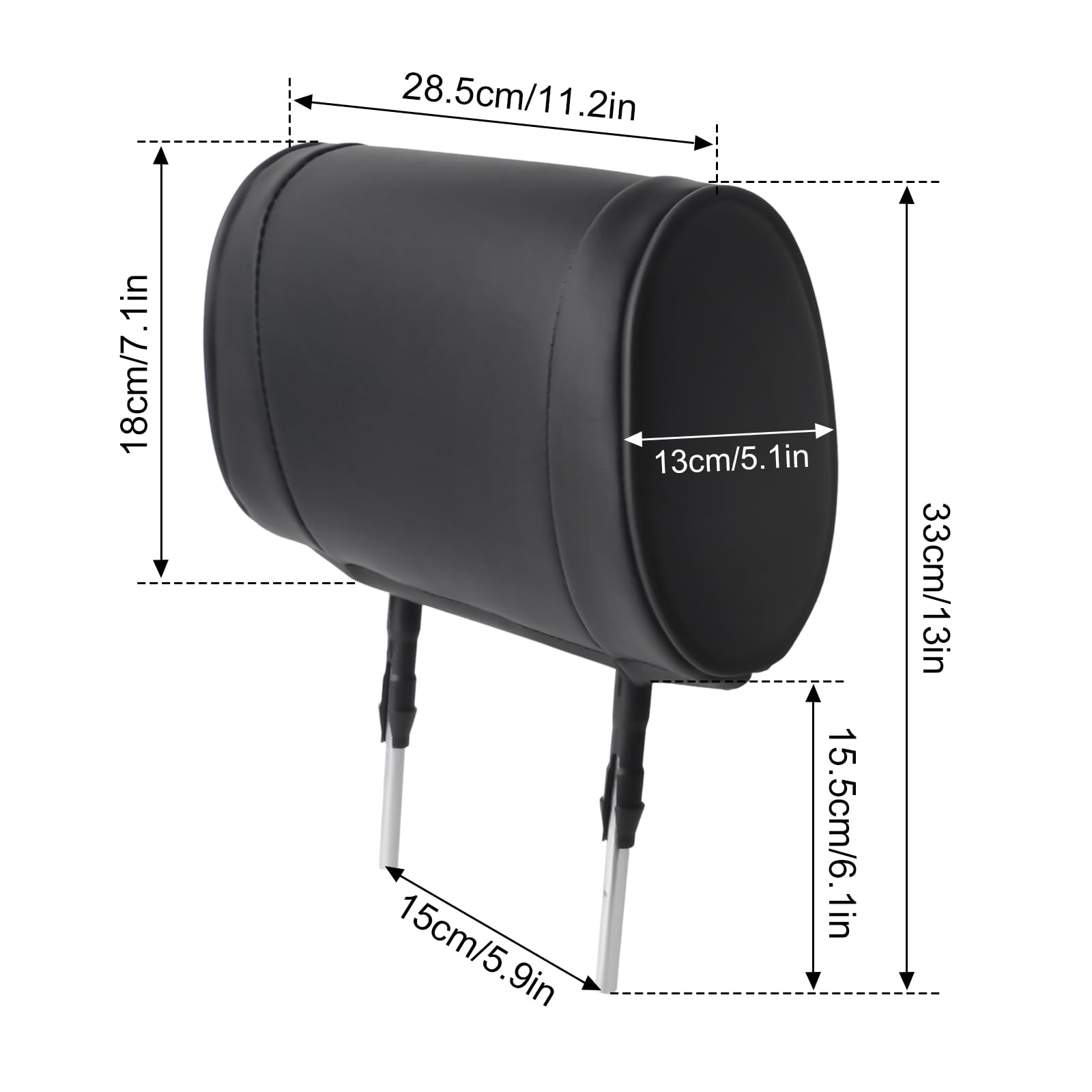 Cuscino ergonomico in memory foam per poggiatesta auto (distanza 15 cm), cuscino in pelle nera per alleviare il dolore al collo, per guida a lungo raggio, supporto durevole per camper e camper