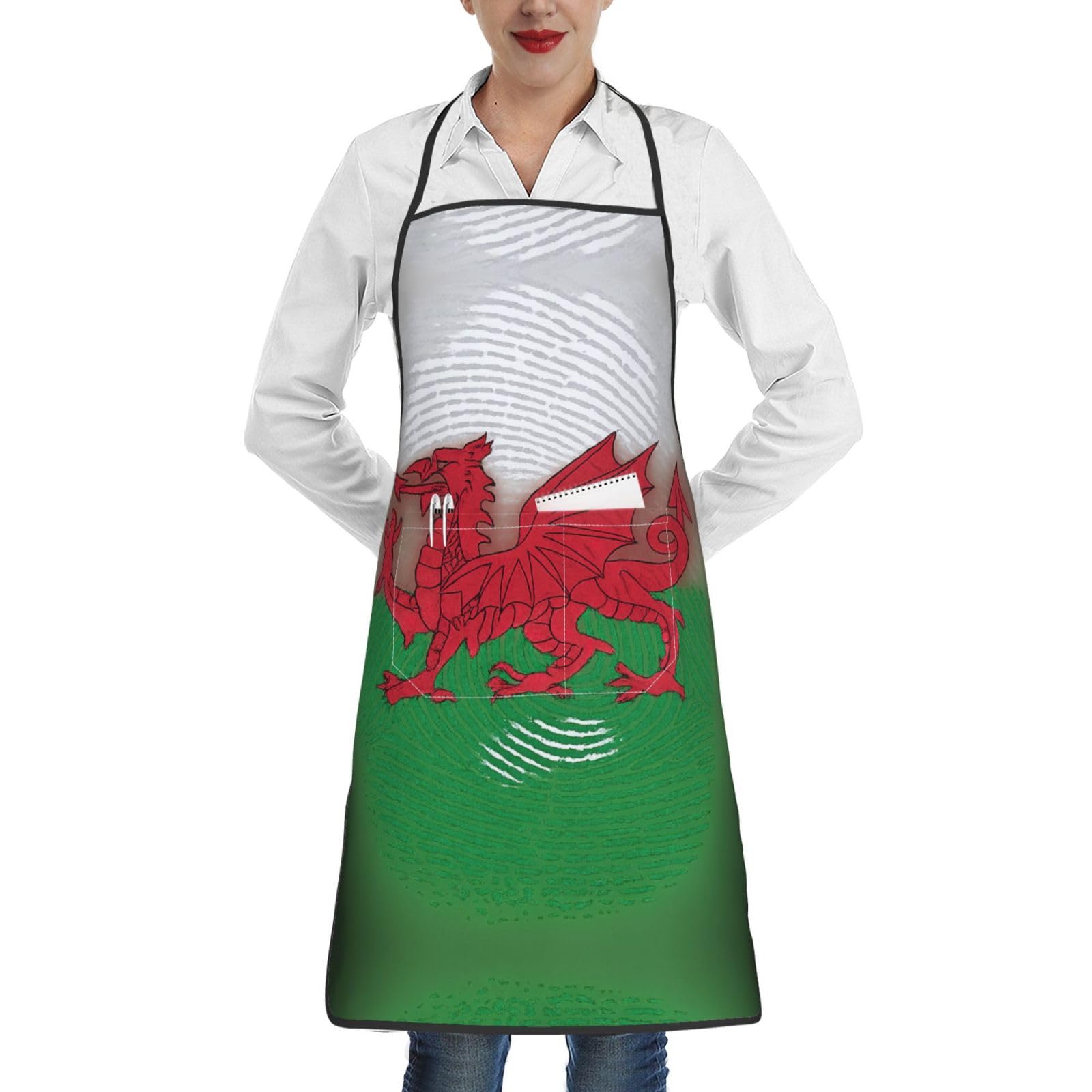 DUWAA Welsh Dragon Print Kitchen Cooking Aprons For Women Men, Apron For Dishwashing, Lab, Butcher, Dog Grooming