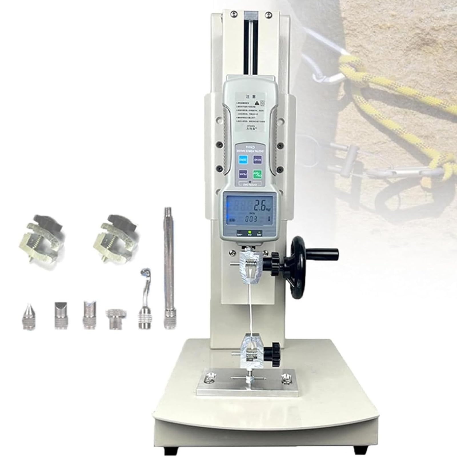 10-2000N Digital Tensile Tester, 270mm Stroke Tensile Tester, Portable Digital Force Gauge, 0.5% Error, 0.01 N / 0.001 Kgf Resolution, For Material Pull / Compression Force Testing 200N-withruler