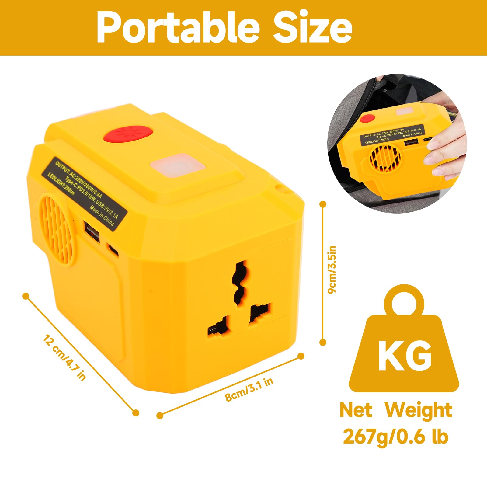Convertitore Inverter di Alimentazione Portatile Ad Alta Efficienza con PD3.0 e Interfaccia di Tipo C 200 W (220V)