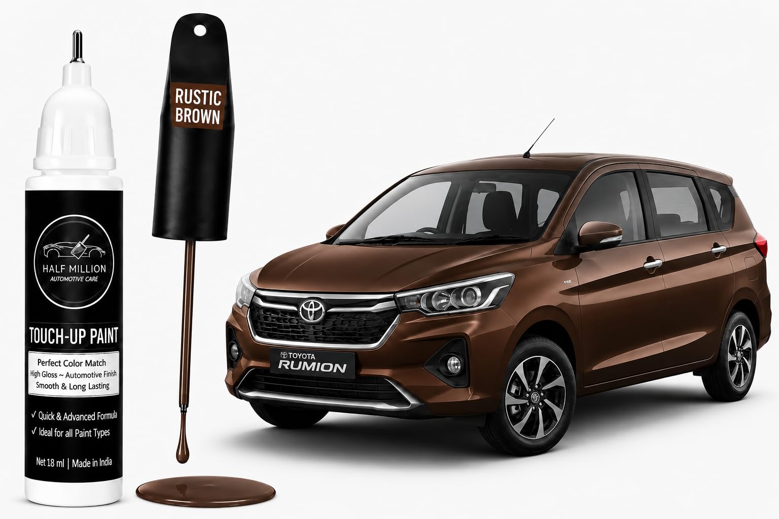 Half Million® Touch Up Paint for TOYOTA RUMION RUSTIC BROWN | 18ml Car Scratch Repair Paint Pen | Factory Color Match | Quick Dry | High Gloss Finish | DIY Paint Chip & Scratch Remover-image-17