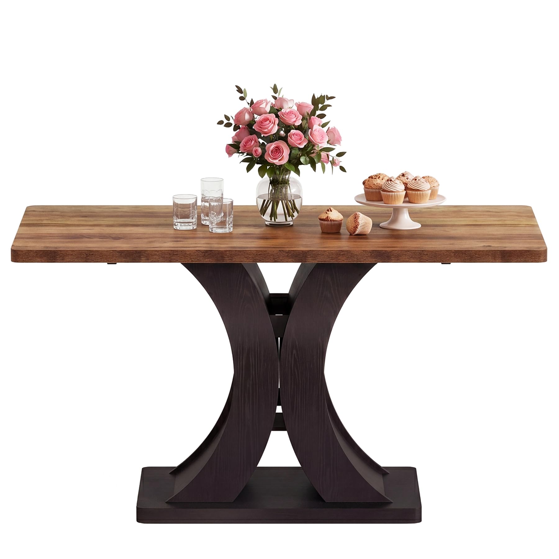 Tribesigns Mesa de comedor 140 x 80 cm, mesa de cocina industrial rústica para 4-6, mesa rectangular de madera con base de metal macizo, negro y marrón, fácil montaje