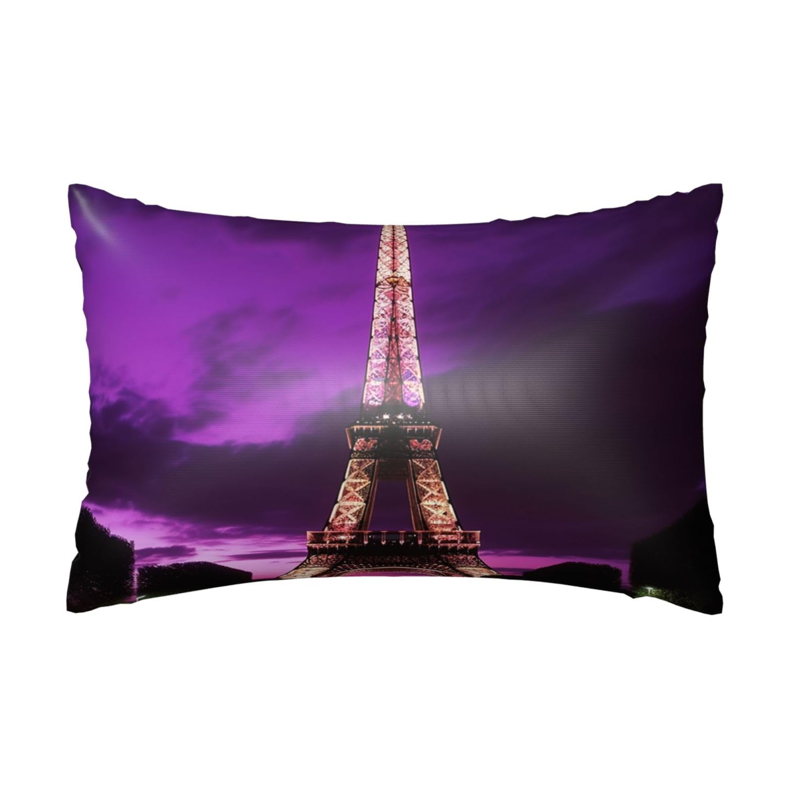 Satin Pillowcase for Hair and Skin, Purple Eiffel Tower Pillow Case Queen Size 20x30 Inches, Cooling Silky Pillowcases with Zipper Ultra Smooth and Soft Pillow Cover for Sleeping