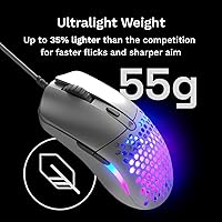 Vista 3 de Glorious Gaming - Mouse superligero con cable para juegos de PC con carcasa de panal, 6 botones programables, iluminación RGB y patines de PTFE