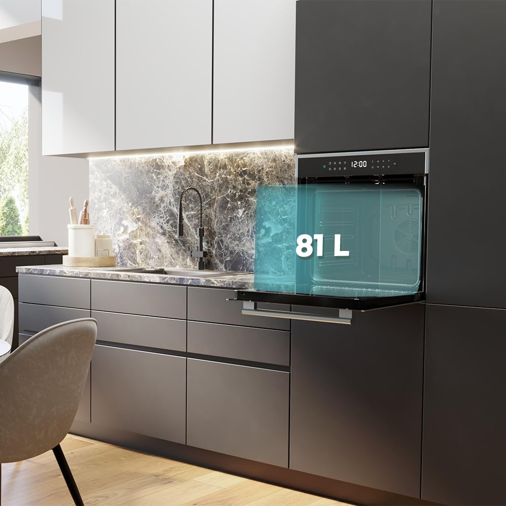 Cecotec Wbudowany piekarnik Pirolityczny 60cm Bolero Hexa P506000 Edge A+. 3400W, pojemność 81L, 11 funkcji z Airfryer Master, Pizza Master, 3D Cooking, Steam Base X2, Piroliza