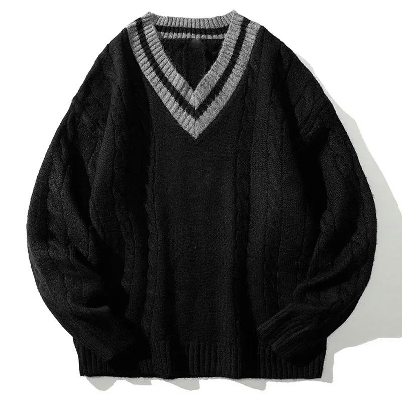 Pull col V hommes au col rayé original vêtement automne manches longues