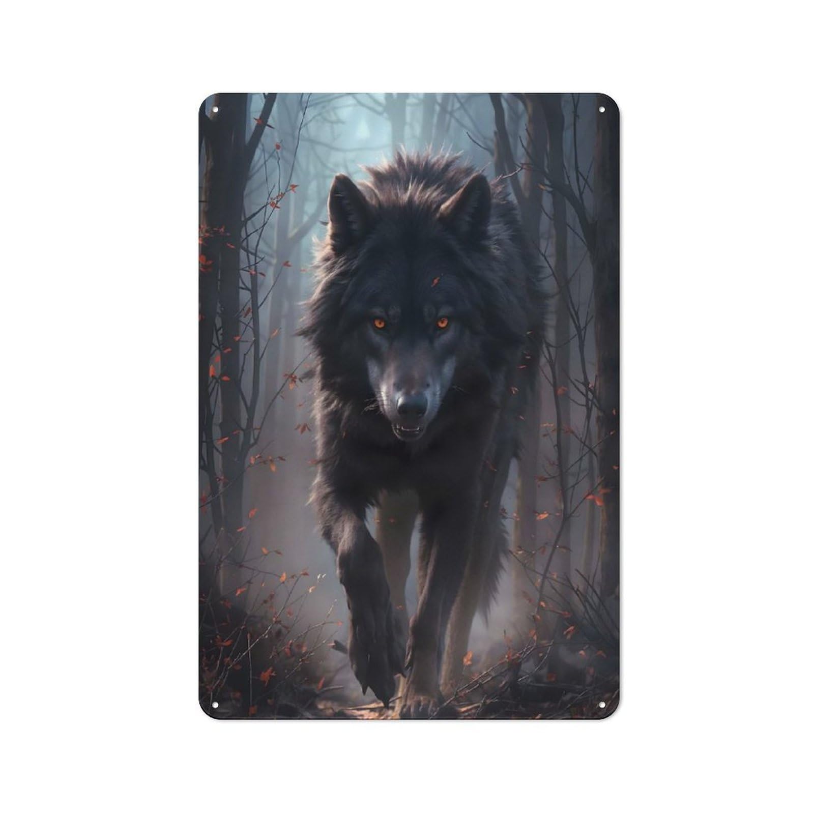 Junmoney Style-6 Black Wolf In The Woods Retro-Style Tin Wall Plaque 30X20cm For Café Or Home Bar, For Themed Interiors In Cafés And Home Bars