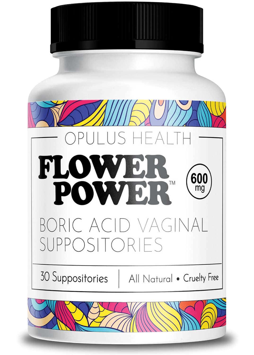 Flower Power Vegan Boric Acid Suppositories 30 Count 600mg for