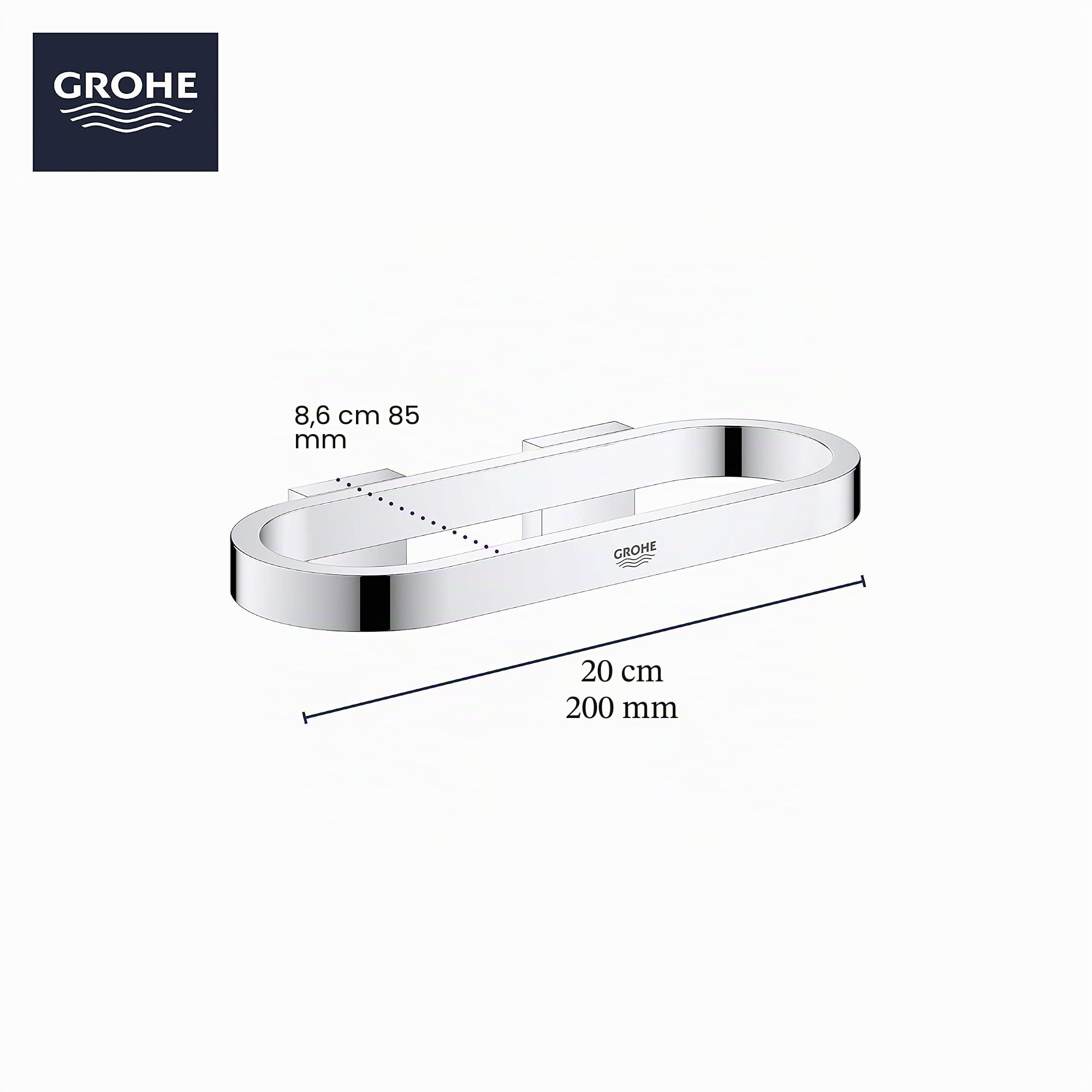 Grohe Starlight Handtuchring und Duschablage mit kratzfester Oberfläche, 8,5 x 20 x 3 cm, Graphitgrau (Referenz: 41035A00)