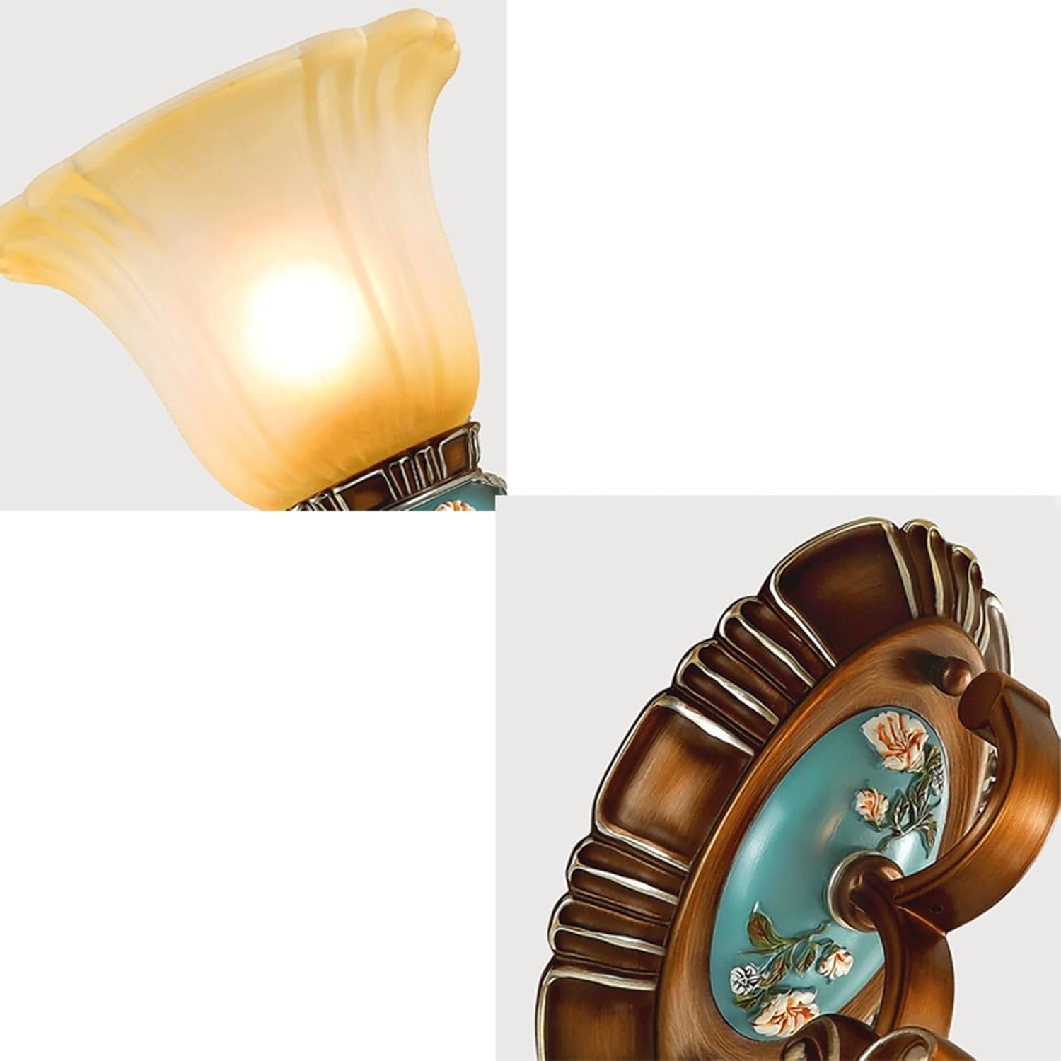European Vintage Wall Sconce Bronze Tone Ornate Metal & Frosted Glass Flower Dual Wall Lamp for Living Room Bedroom Apartment Hallway Entryway Palace Art Decor Glamorous Ambient Lighting