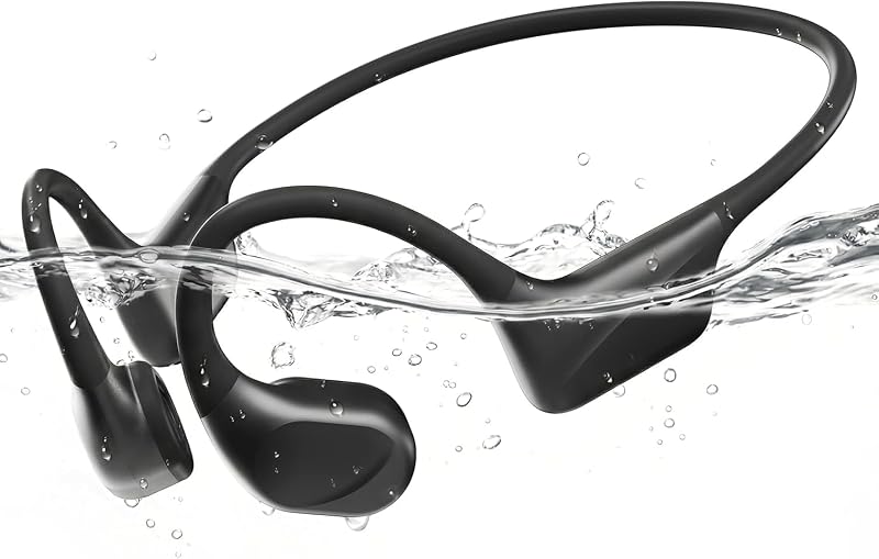 Auriculares de natación de conducción ósea PSIER IPX8 Auriculares abiertos impermeables | Bajo profundo de doble controlador de conducción de aire óseo, modo MP3 subacuático, memoria de 32 GB, tiempo de reproducción de 8 horas, auriculares Bluetooth 6.0 para deportes