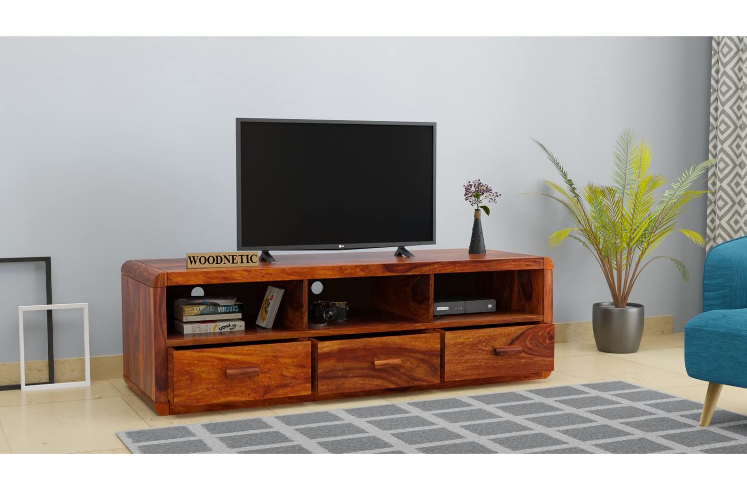 WOODNETIC Solid Sheesham Wood Entertainment Tv Cabinet for Living Room with 3 Drawers & 3 Open Shelf Storage, Suitable for 43 inch and 55 inch tv (Honey) (B0BTPC2W7N) Amazon Price History, Amazon Price Tracker