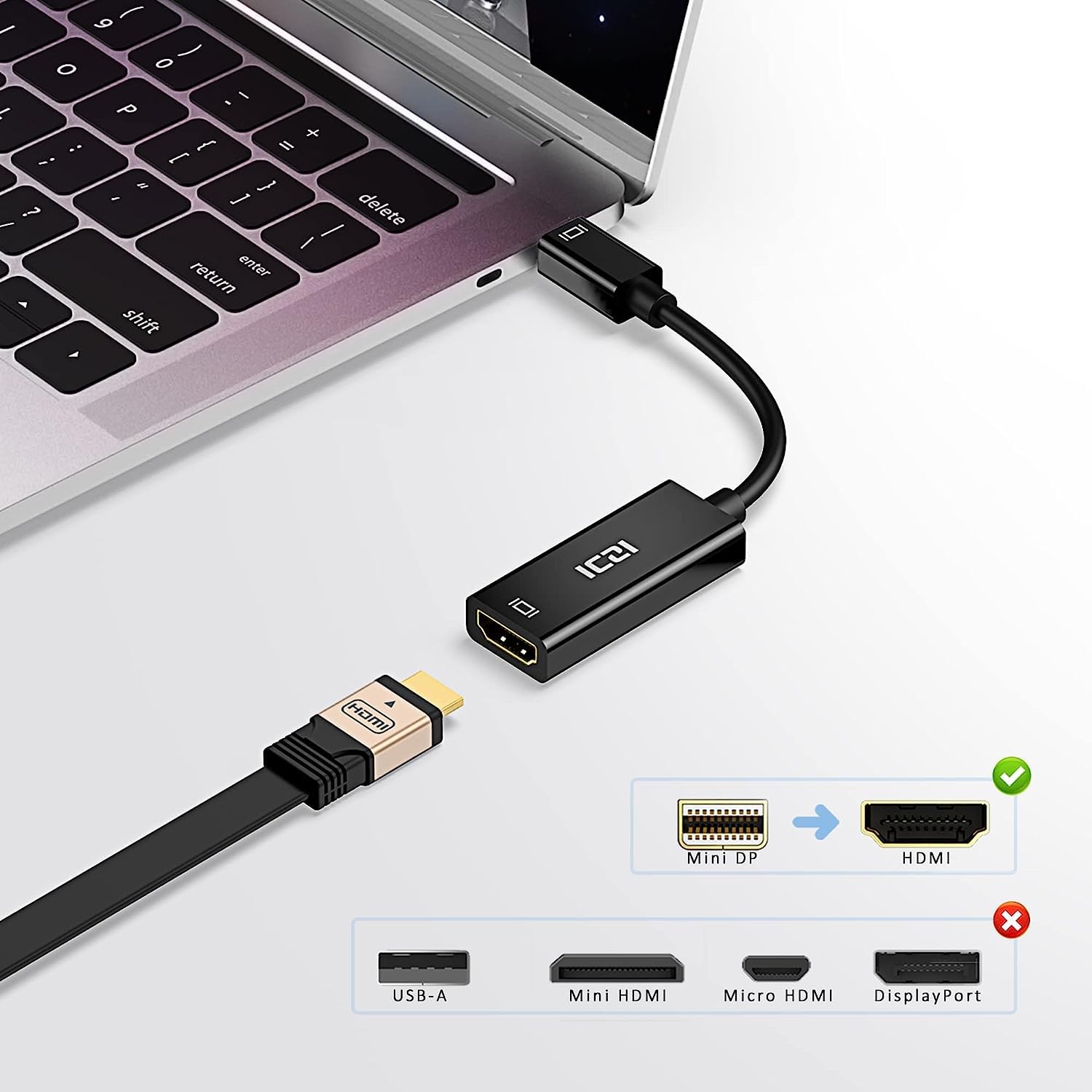 ICZI Adapter Mini DisplayPort HDMI 4K 30HZ, kompatybilny z MacBook Air/Pro, Microsoft Surface Pro/Dock, monitor, projektor, czarny