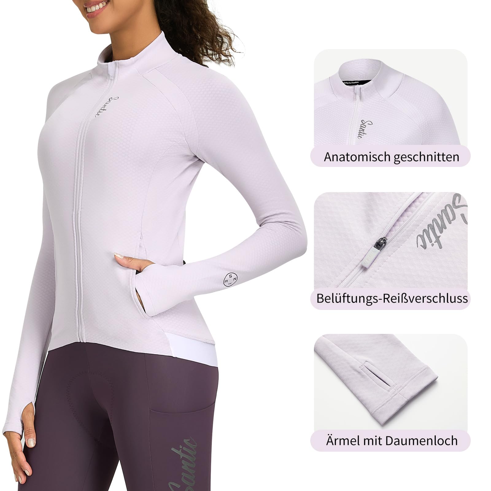 Santic Maglia da ciclismo da donna, a maniche lunghe, aderente, per primavera, autunno, bici da corsa, MTB, maglia termica