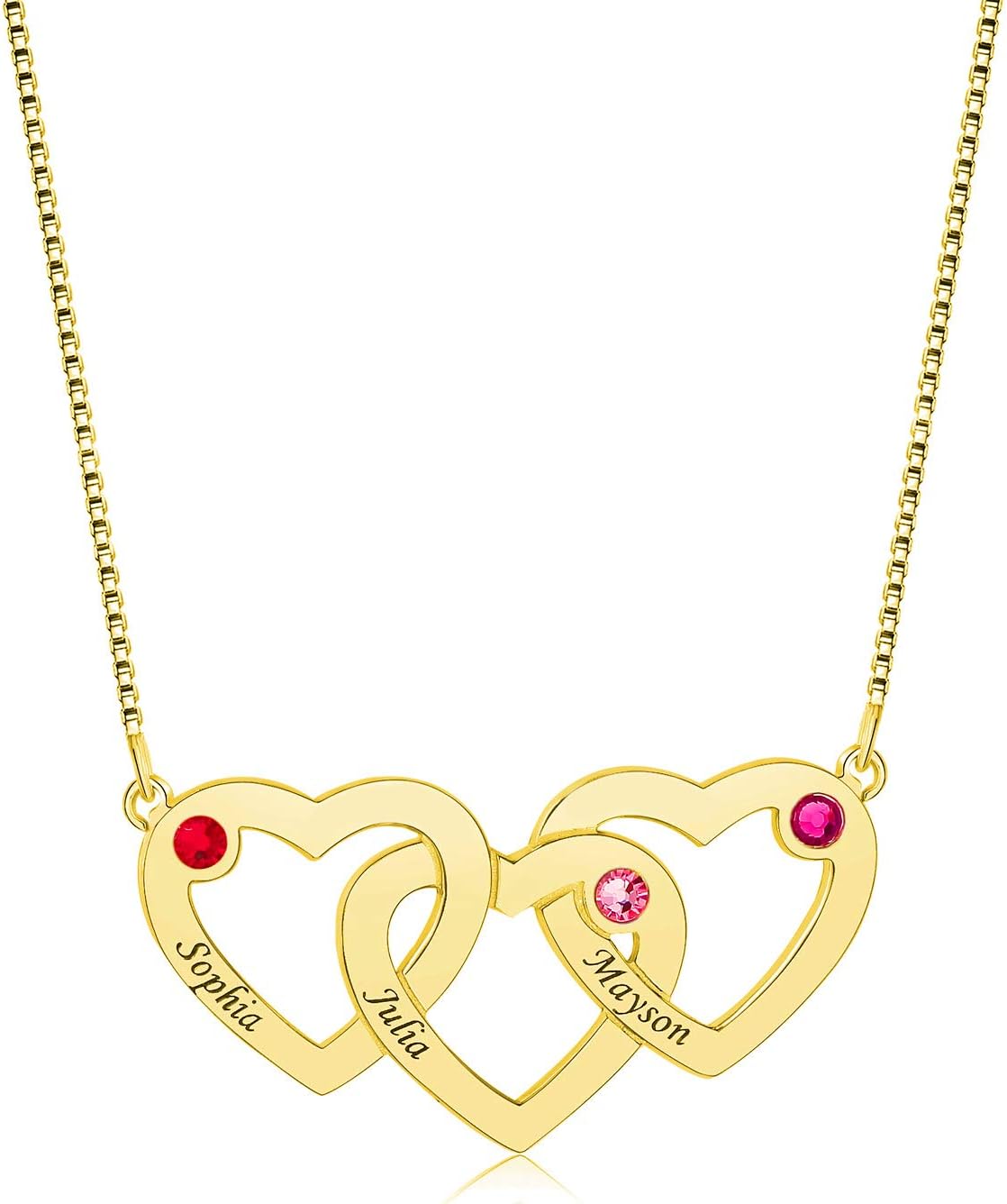 Personalized Intertwined Hearts with 1-5 Birthstones Mother Name Necklace Custom Engraved 1-5 Names Pendant Necklace Jewelry Gift for Mom Grandma