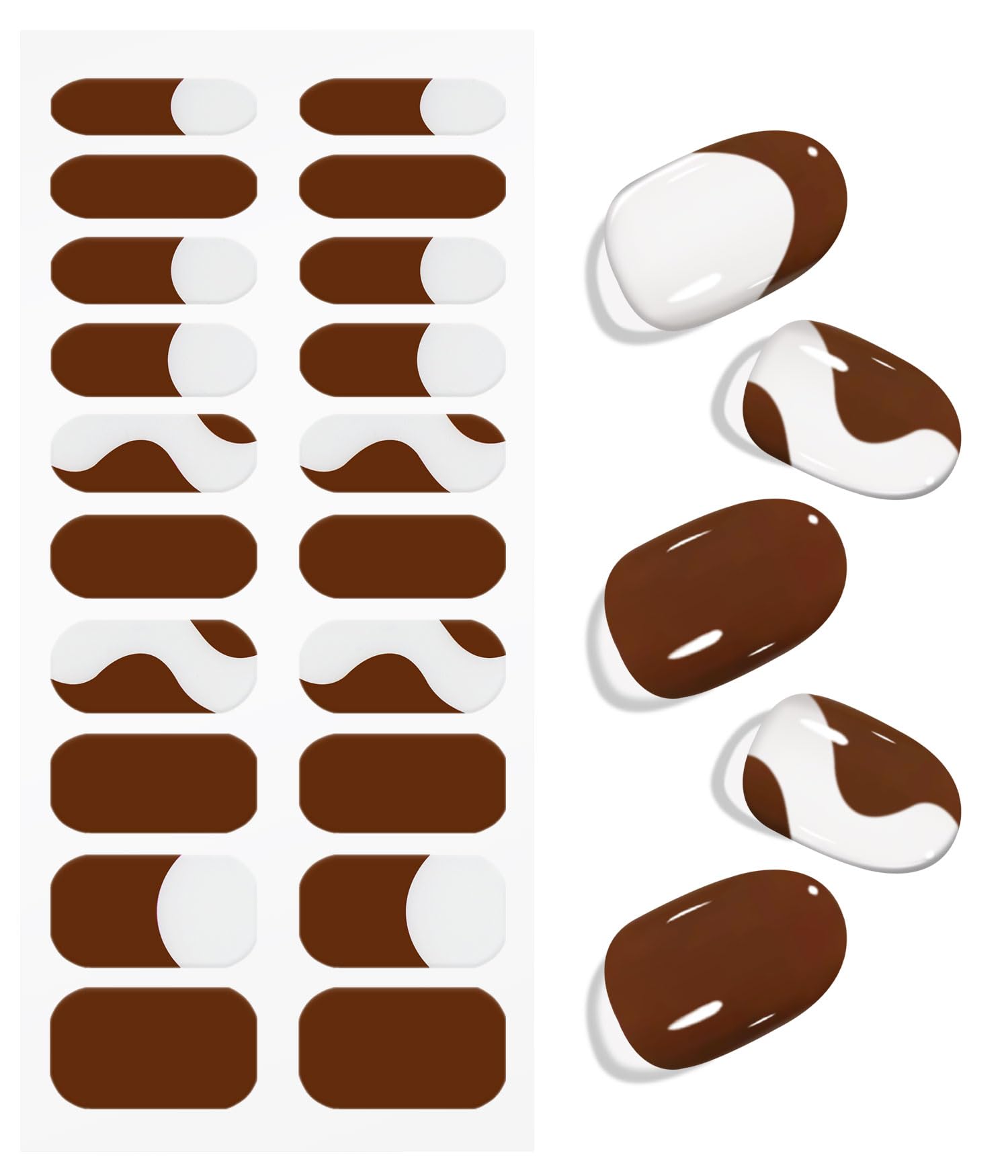 JMEOWIO Gel Nail Stickers Red Brown French Tip Semi Cured Gel Nail Strips Wraps UV/LED Nails Art Design Decoration Accessories - Image 2