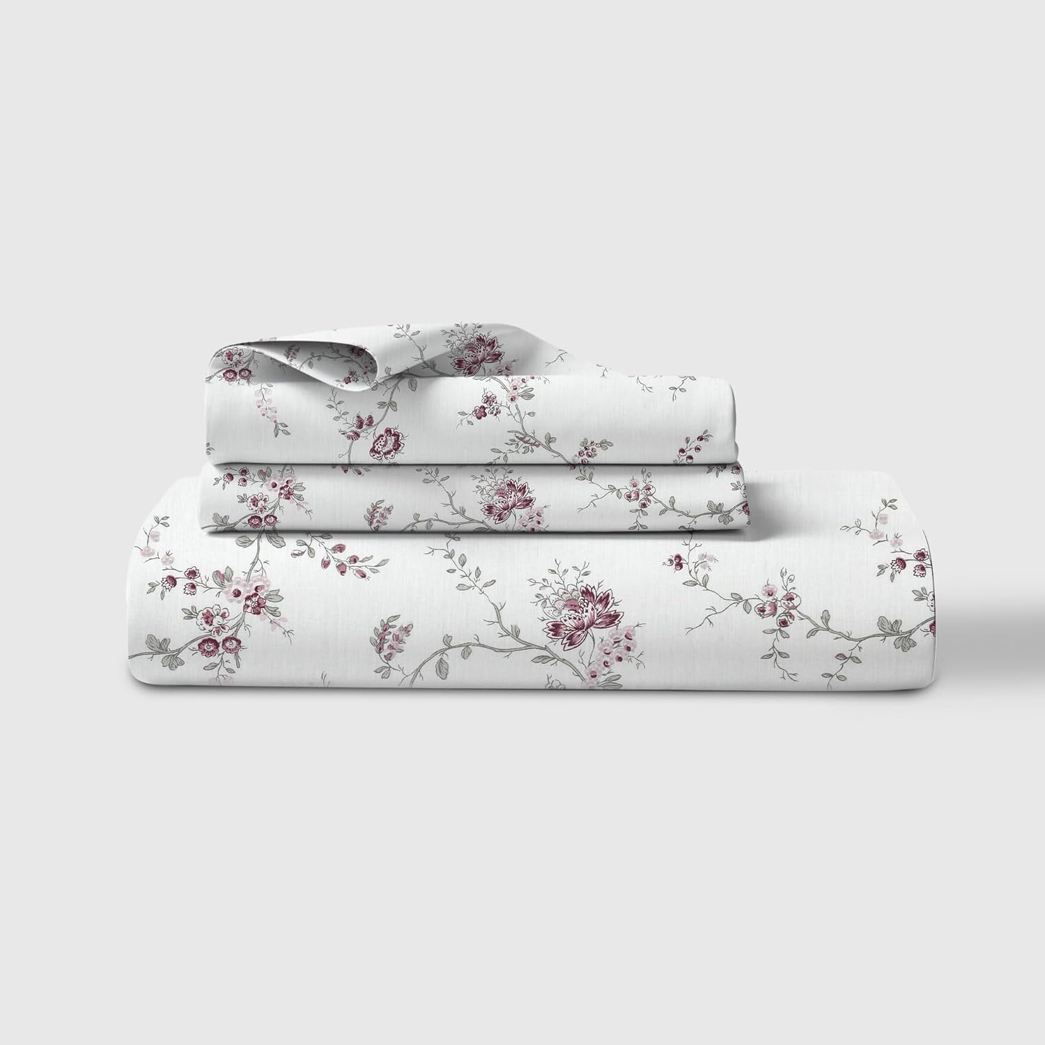 LINENWALAS 100% Cotton Bed Sheet for King Size Bed, Floral Printed King Bedsheet with 2 Pillow Covers | 210 TC Soft, Breathable, Luxury Bedsheet (Vineyard, 108 x 108 Inches), White