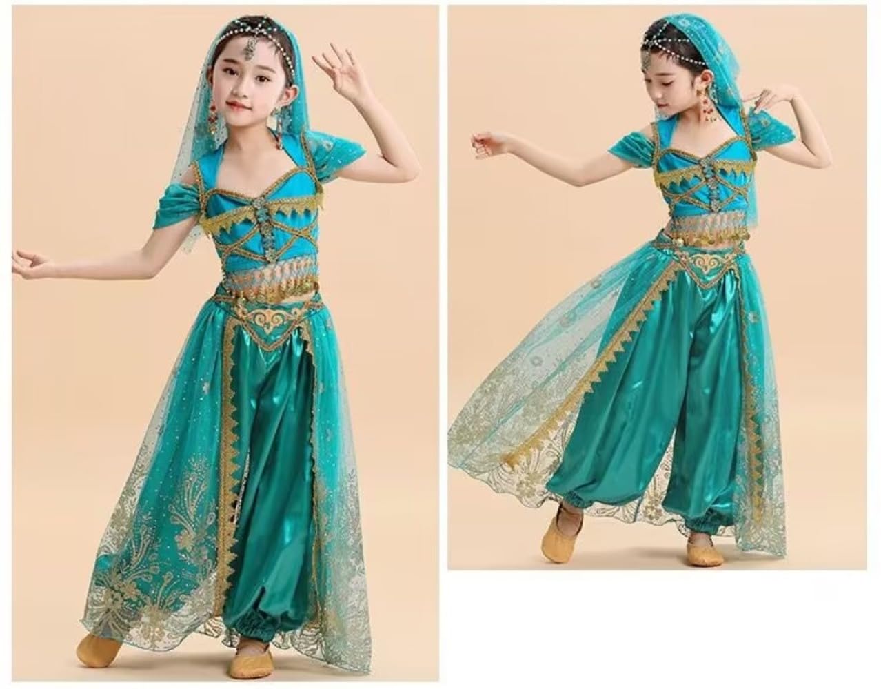 Amazon.co.jp: 4点セット 子供 ベリーダンス 衣装 アラジン ジャスミン