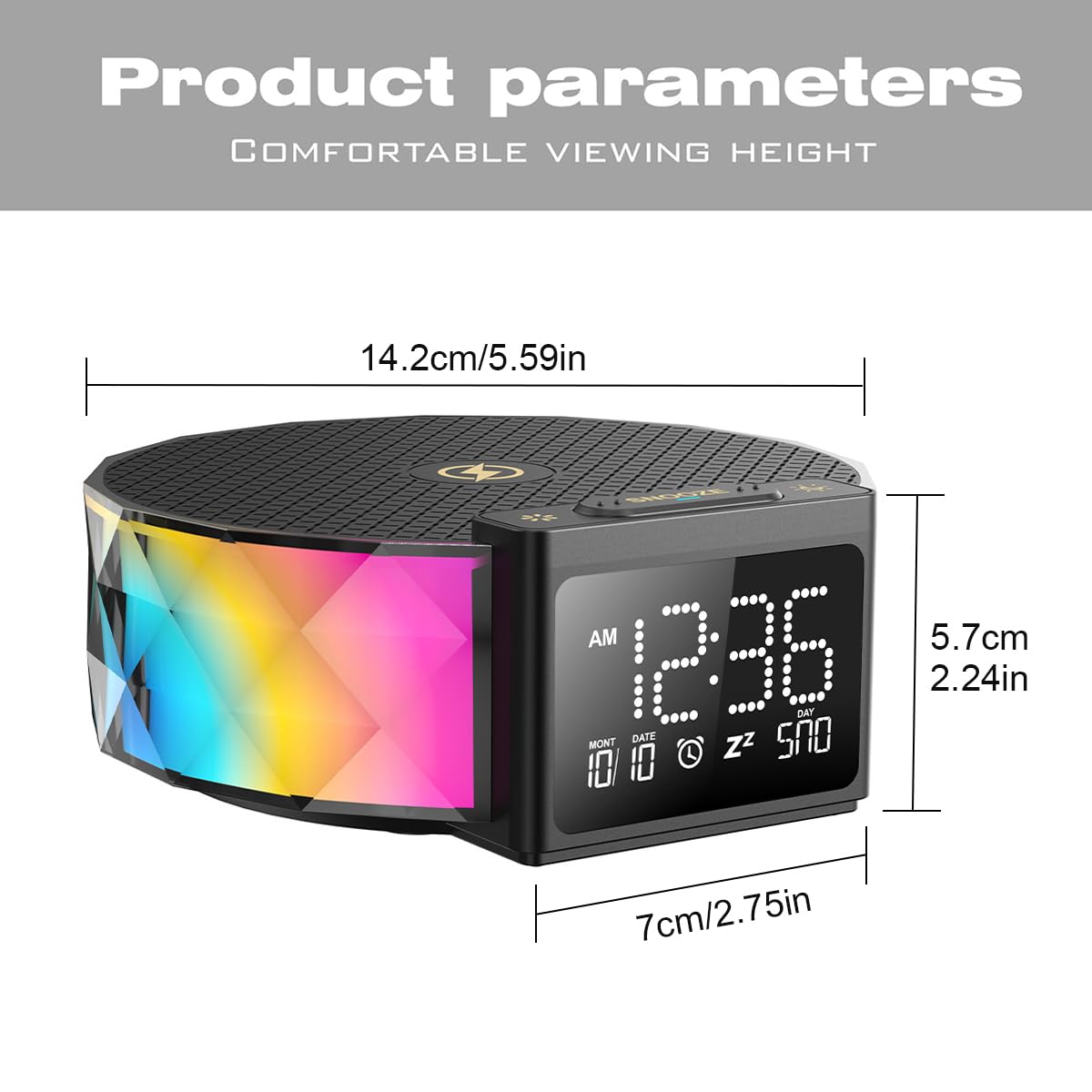 Nachttischlampe mit Ladefunktion RGB Dimmbar Touch Tischlampe Stimmungslicht 15W Wireless Charger Tageslichtwecker 3 Helligkeitsstufen Nachtlicht für Schlafzimmer Kinderzimmer Wohnzimmer Büro, Schwarz