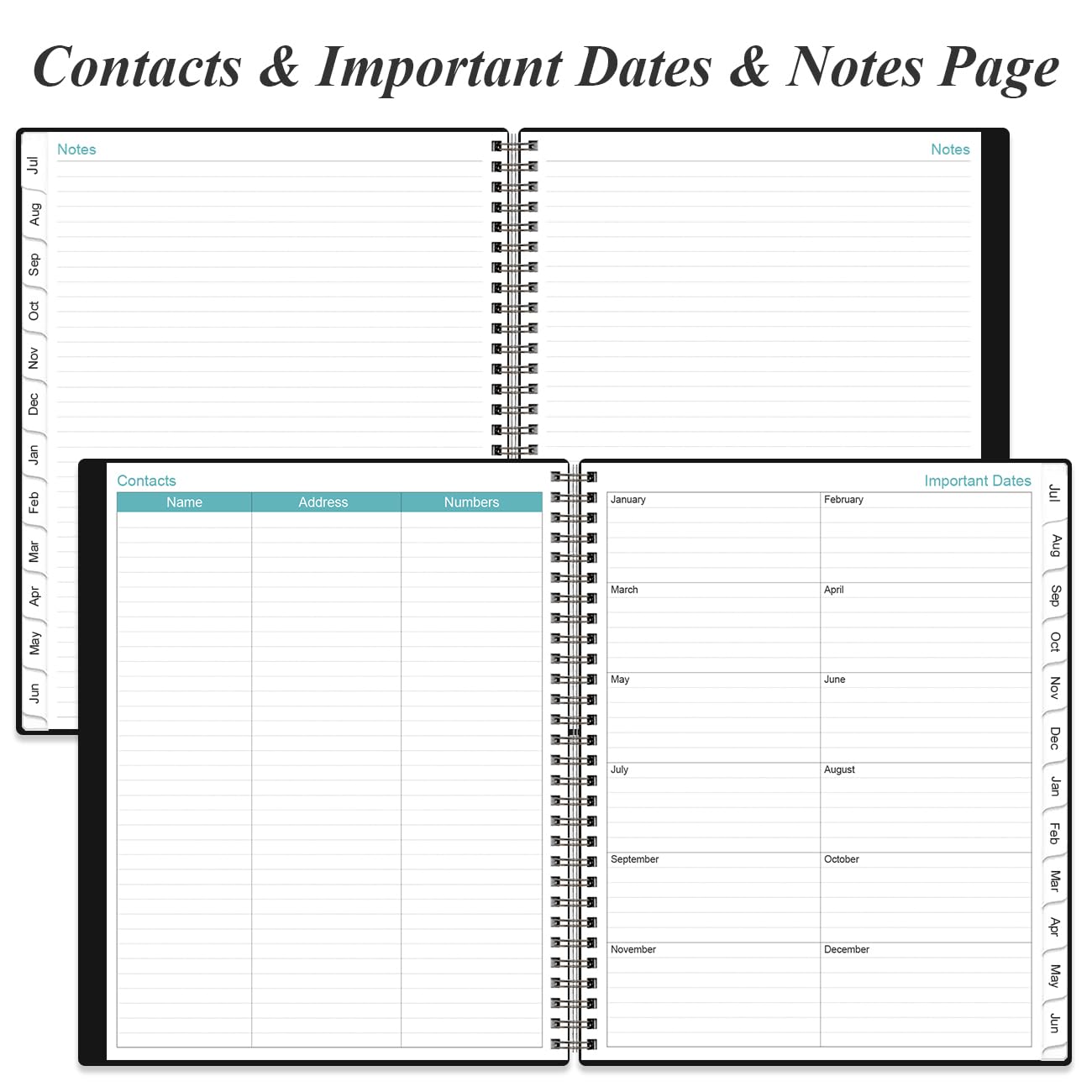Agenda giornaliera e mensile 2025, una pagina per giorno, da gennaio 2025 a dicembre 2025, planner 2025 con linguette da 12 mesi, tasca interna, 21,6 x 27,9 cm, nero