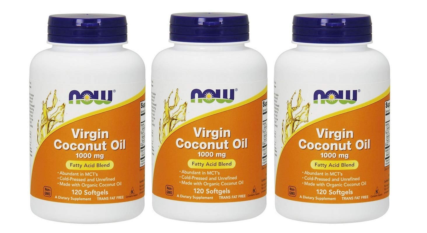 NOW Foods, Virgin Coconut Oil, 1000 mg, 120 Softgels (Pack of 3) 120 (3 Pack)