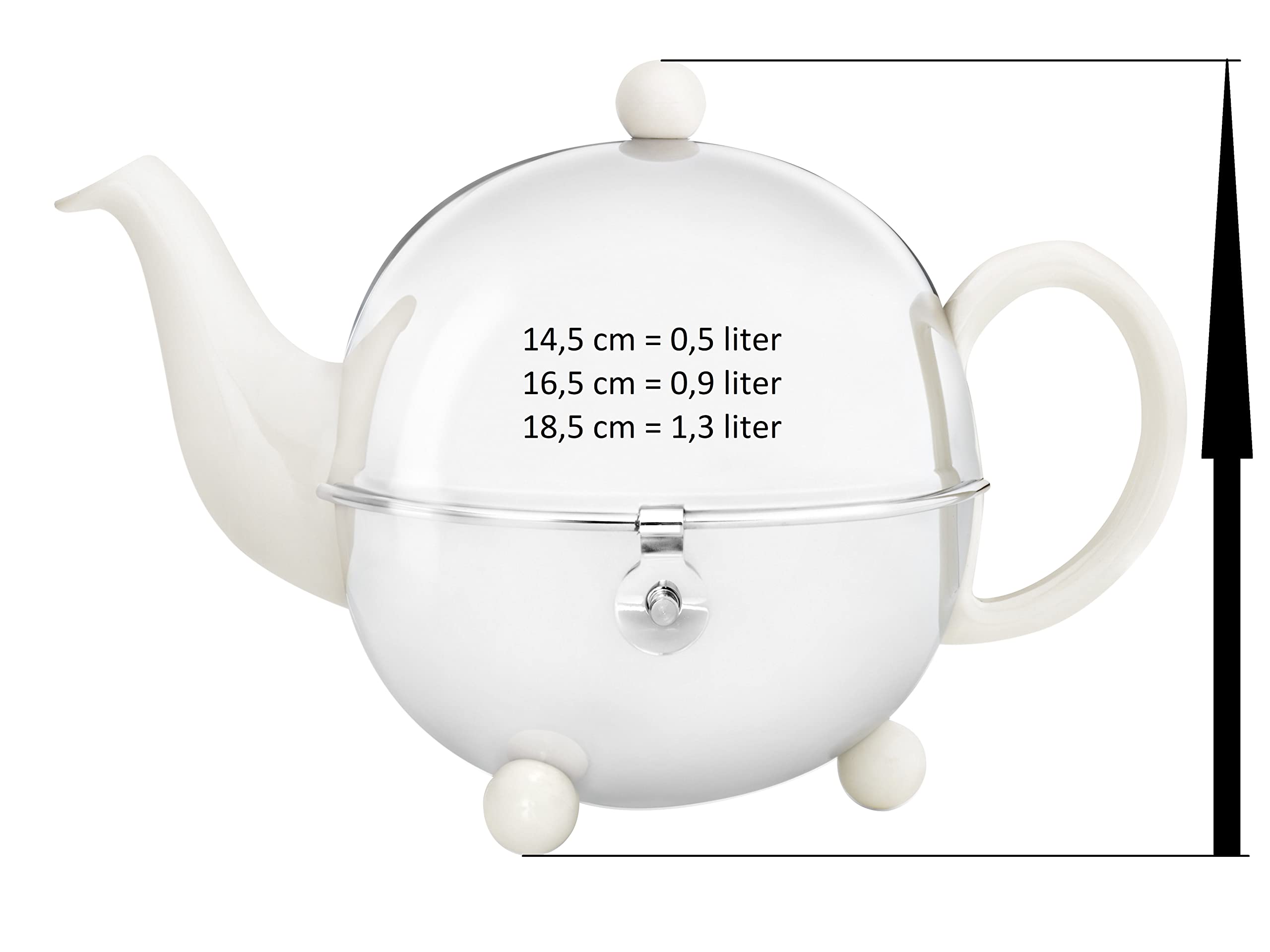 Schöne weiße Teekanne Cosy 0,9 Ltr. mit isolierendem Edelstahlmantel poliert von Bredemeijer inkl. Teefilter (für losen Tee) 1301W (Z161)
