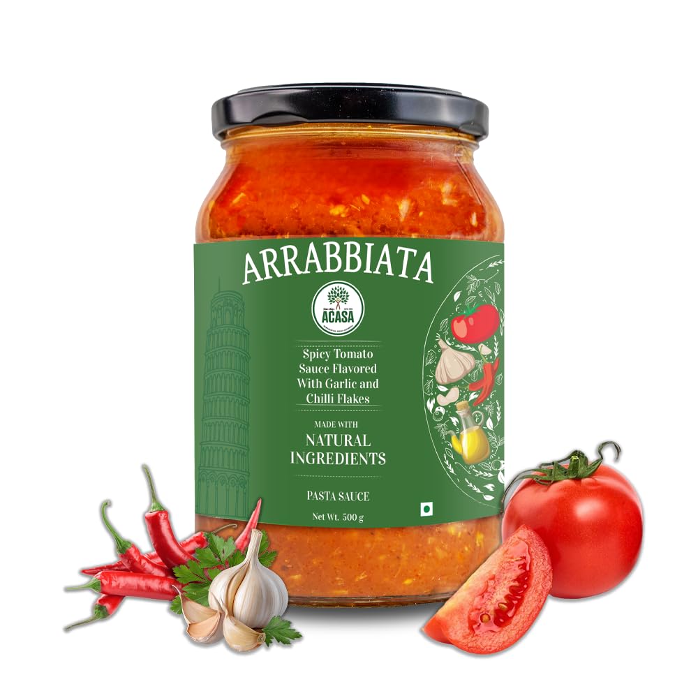 Acasa Arrabiata Pasta Sauce 500 gm - Authentic Italian Arrabbiata Sauce - Spicy Tomato Recipe - Perfect for Pasta Dishes - Ingredients - Naturally Preserved - Ideal for Quick Meals
