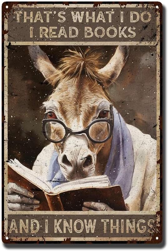 bqsjduidnc Targa in metallo vintage con scritta in lingua inglese That's What I do I Read Books and I Know Things con gatto nero, poster da parete in ferro dipinto retrò novità