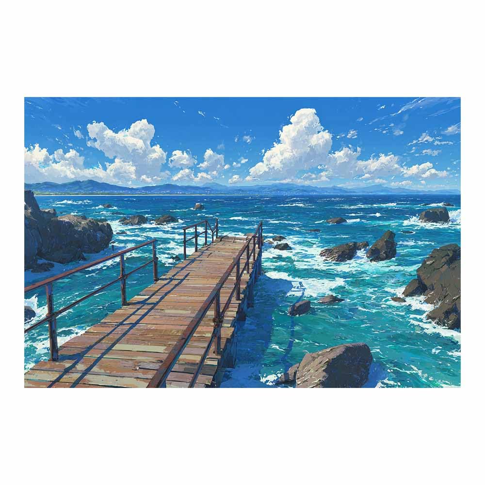 HOQIU Landscape wall art Ocean Pier Landscapes canvas art, art print, house decor, bedroom wall decor above bed, prints for living room.(Multicolor)-60x80cm Unframed