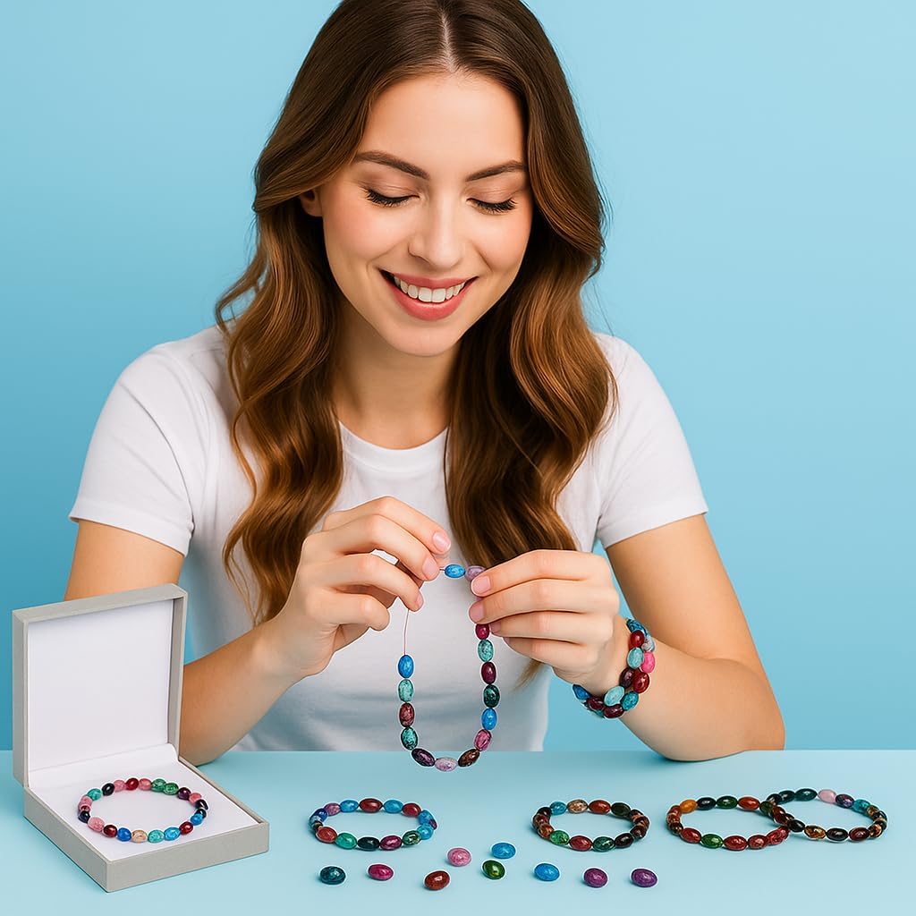 6x8mm Oval Glass Beads Kit - 1500+ Pcs Rice Beads for Jewelry Making, Bracelets, Necklaces DIY - Assorted Colors, Bead Bracelet Kit,Gifts for Teen Girls Crafts for Girls Ages 8-12 - Image 4