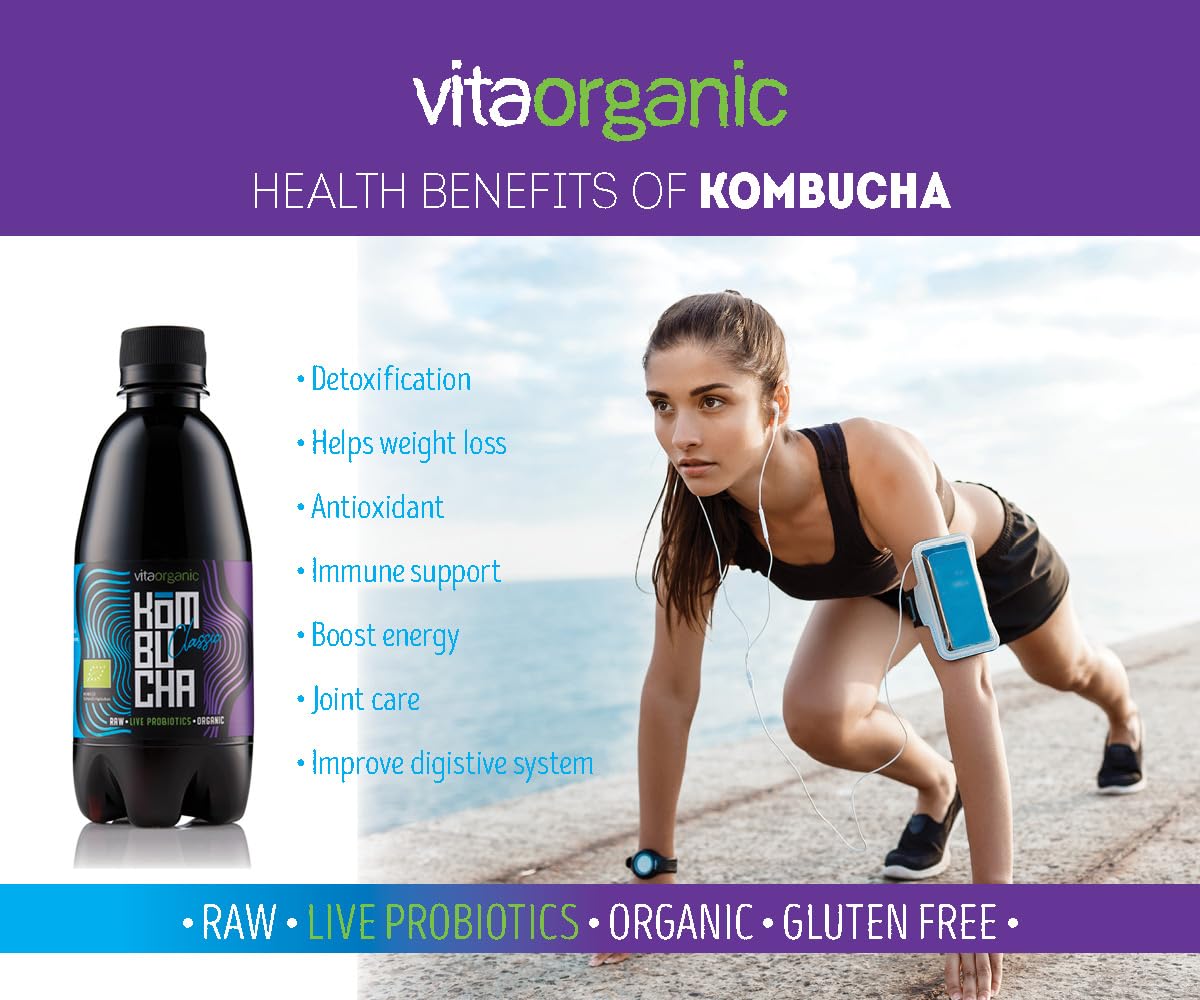 VitaOrganic Té de Kombucha Orgánico 330ml – Té Verde Espumoso con Cultivo de Kombucha Natural Viva – Bebida Fermentada Naturalmente y 100 % Orgánica