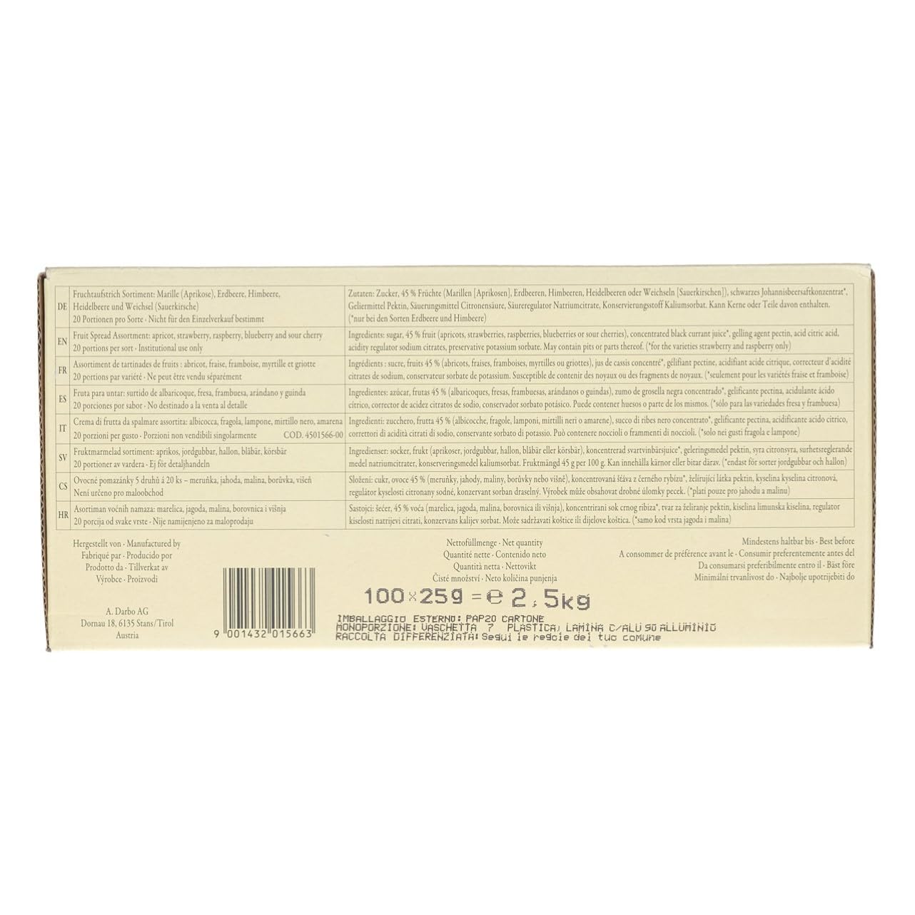 D'Arbo Fruchtaufstrich 100 Portionen - Mix Sortiment, 1er Pack (1 x 2.5 kg)