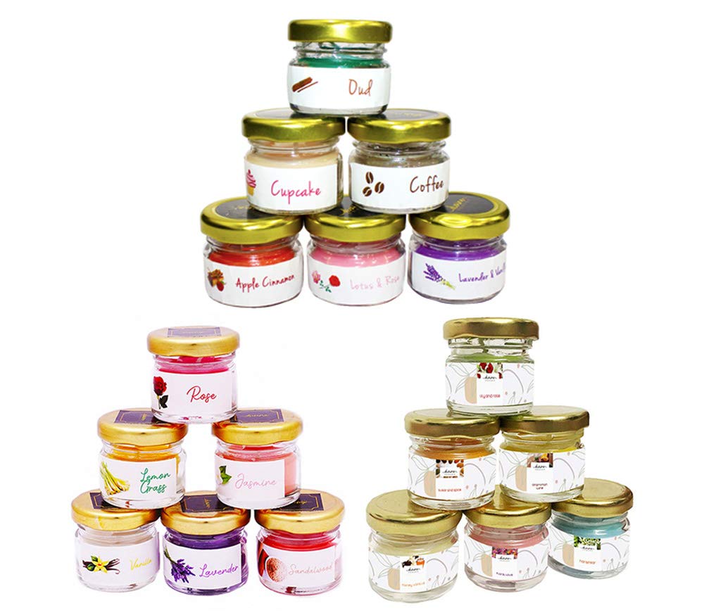 Divine senses Scented Candles | Aromatherapy | Candles for Home Decor | Soy Wax Blend Mini Jar Candles | Intensely Fragranced Candles | Pack of 18 Mini Jars